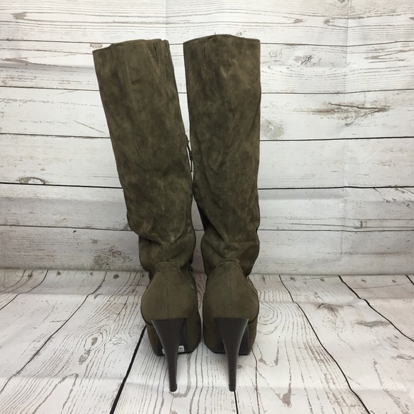 Taupe Stiletto Slip On Knee High Heel Boots New - Picture 4 of 4